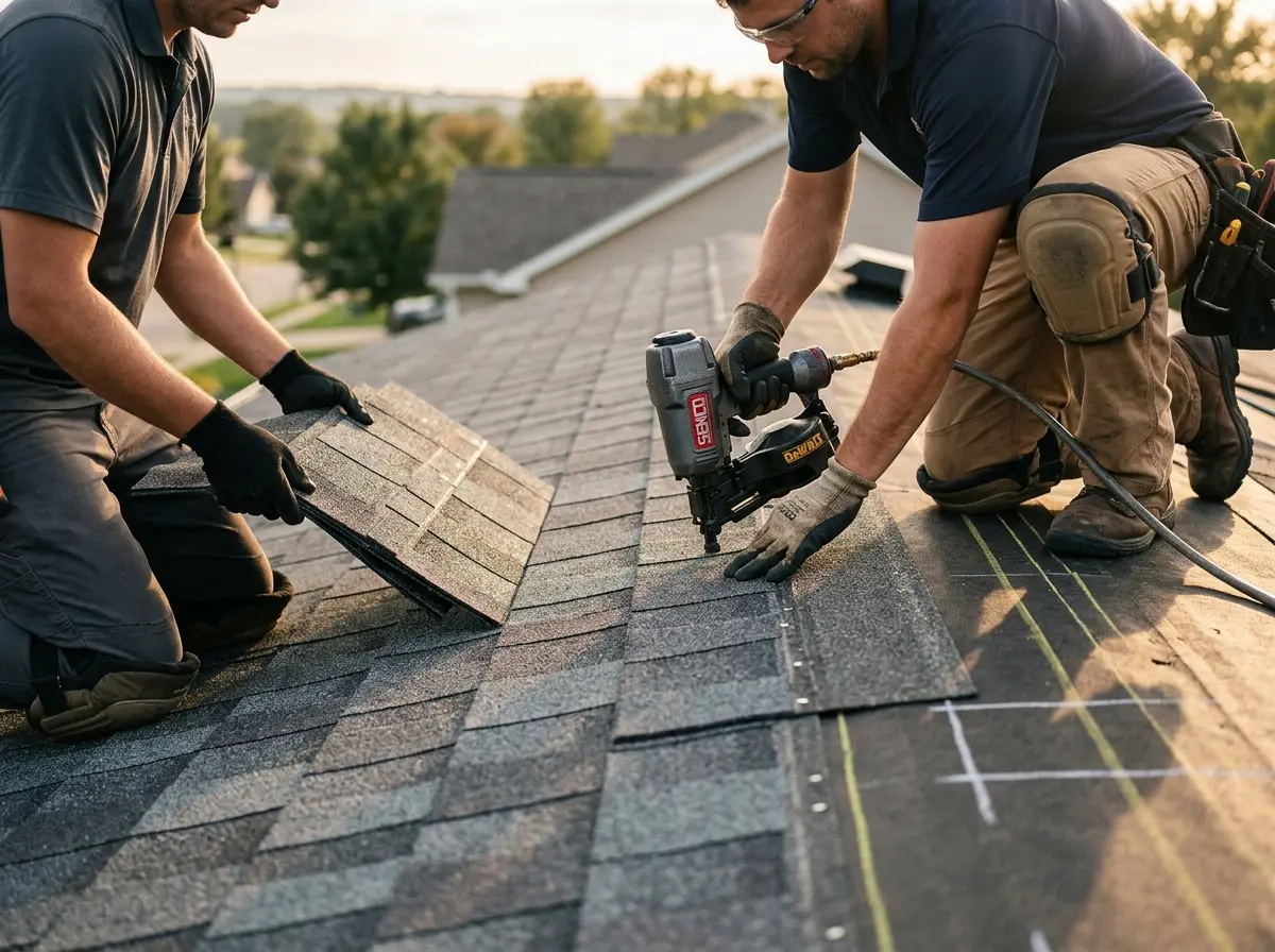 Professional roofer working on a residential roof in Sandown